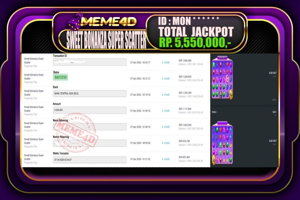 Bukti Jp MEME4D Slot Online 07 April 2026