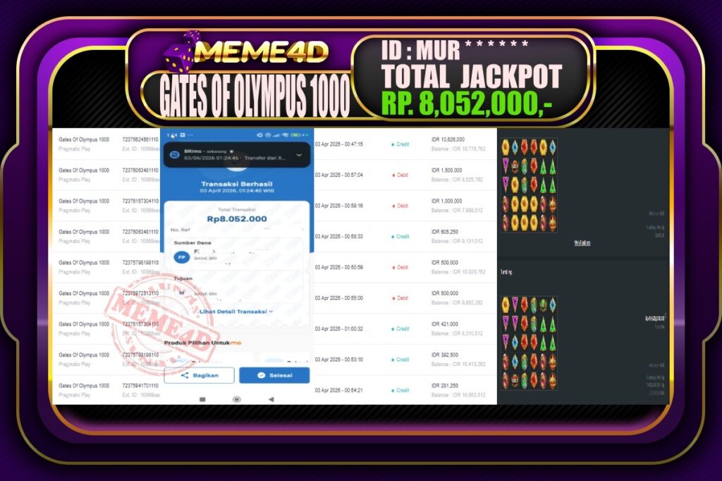 Bukti Jp MEME4D Slot Online 03 April 2026