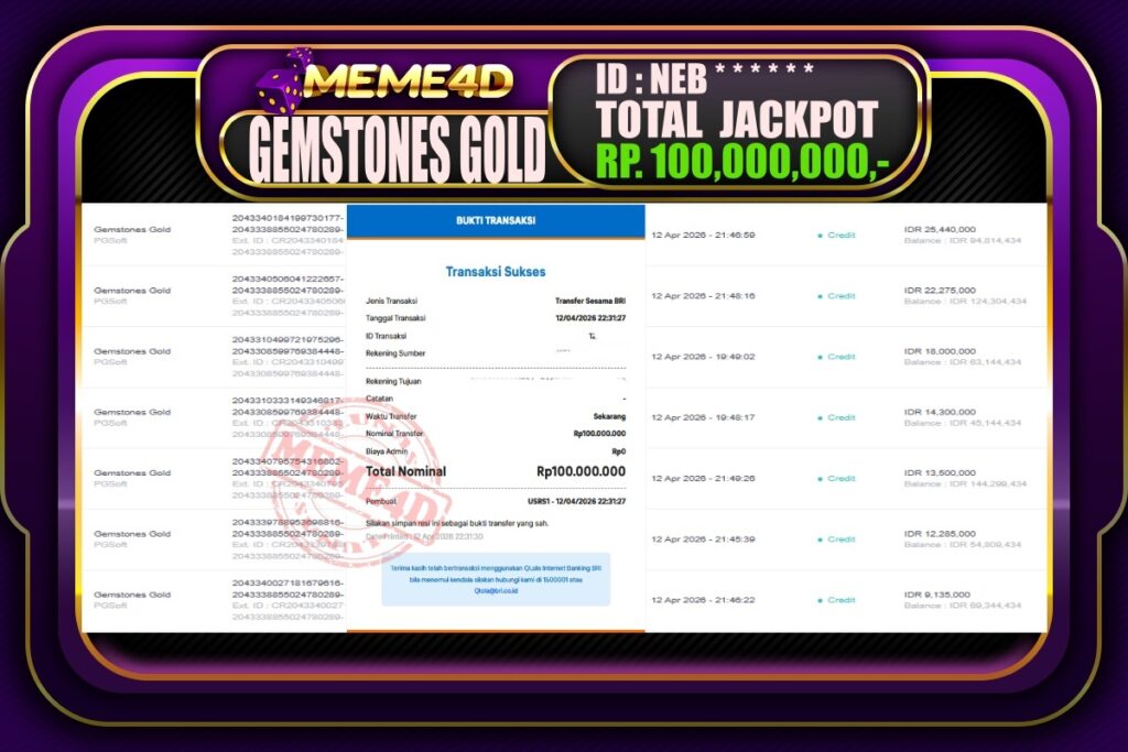 Bukti Jp MEME4D Slot Online 13 April 2026