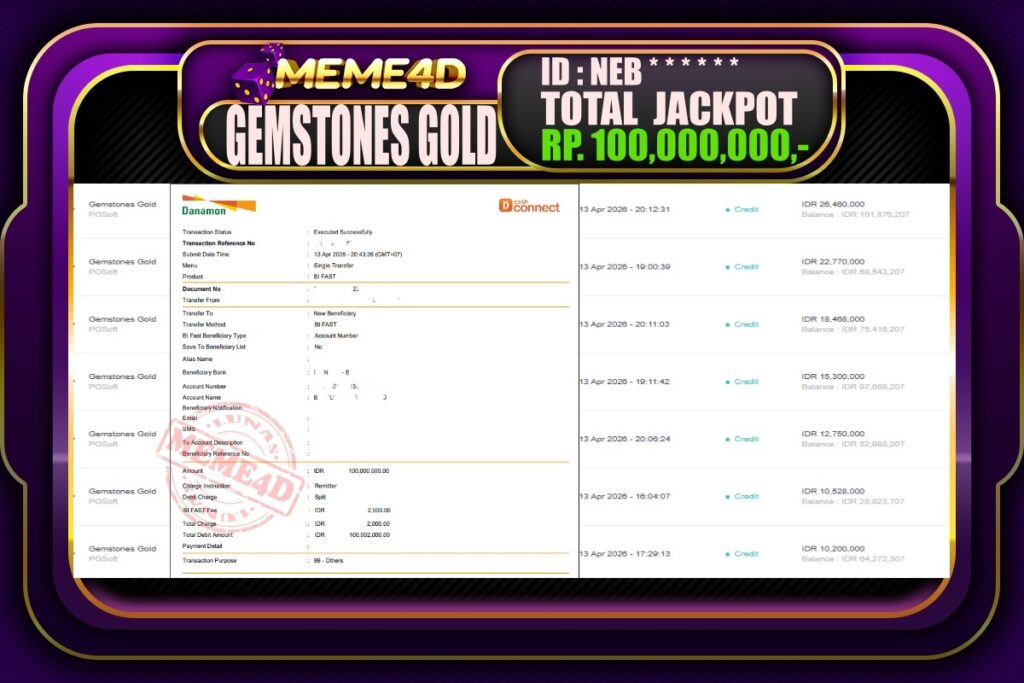 Bukti Jp MEME4D Slot Online 14 April 2026