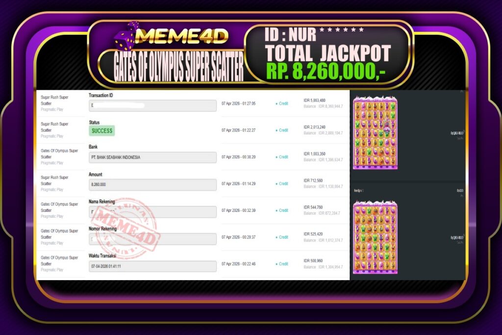 Bukti Jp MEME4D Slot Online 07 April 2026