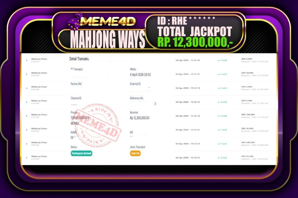 Bukti Jp MEME4D Slot Online 05 April 2026