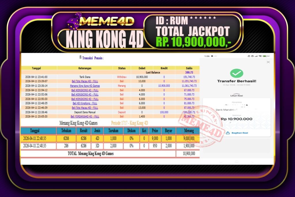 Bukti Jp MEME4D Togel Online 12 April 2026