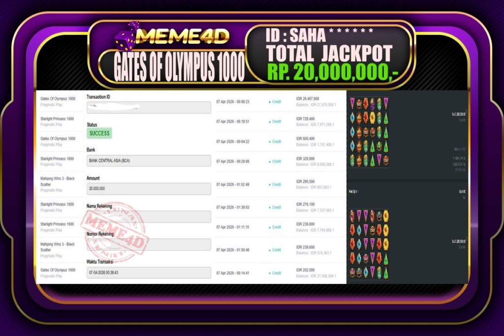 Bukti Jp MEME4D Slot Online 07 April 2026