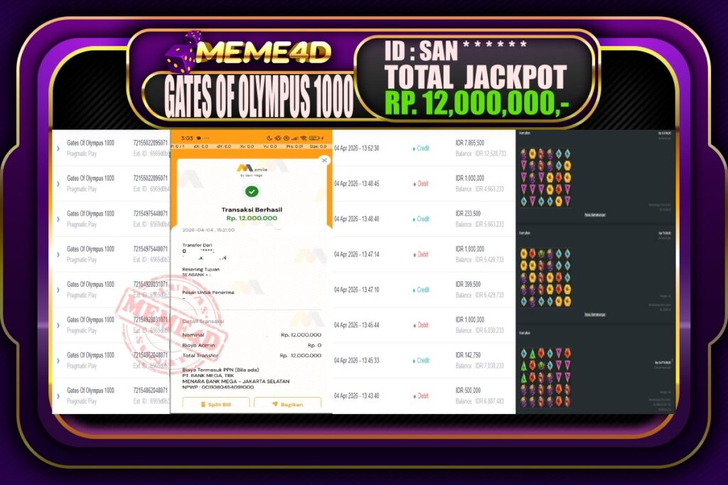 Bukti Jp MEME4D Slot Online 05 April 2026