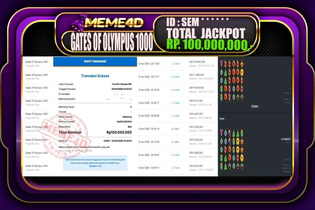 Bukti Jp MEME4D Slot Online 13 April 2026