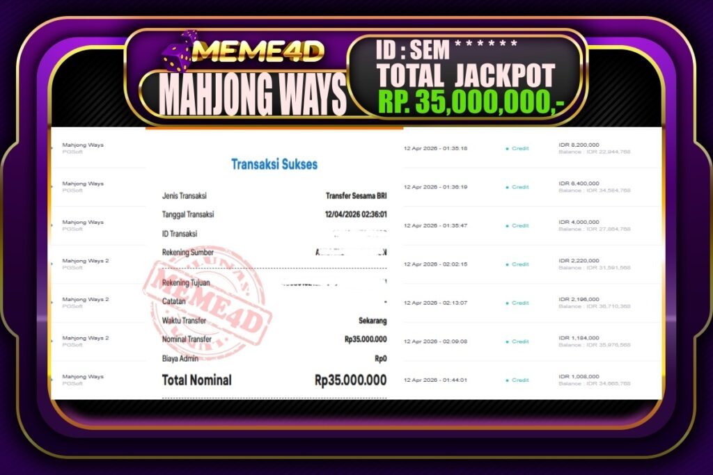 Bukti Jp MEME4D Slot Online 12 April 2026