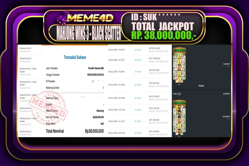 Bukti Jp MEME4D Slot Online 09 April 2026