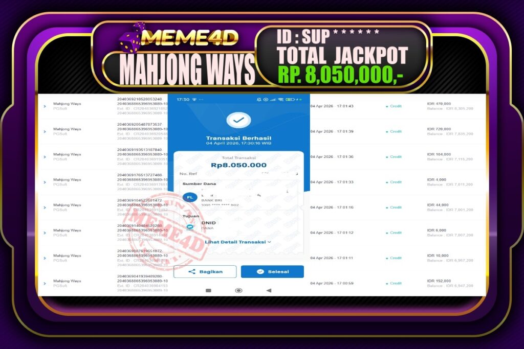 Bukti Jp MEME4D Slot Online 05 April 2026