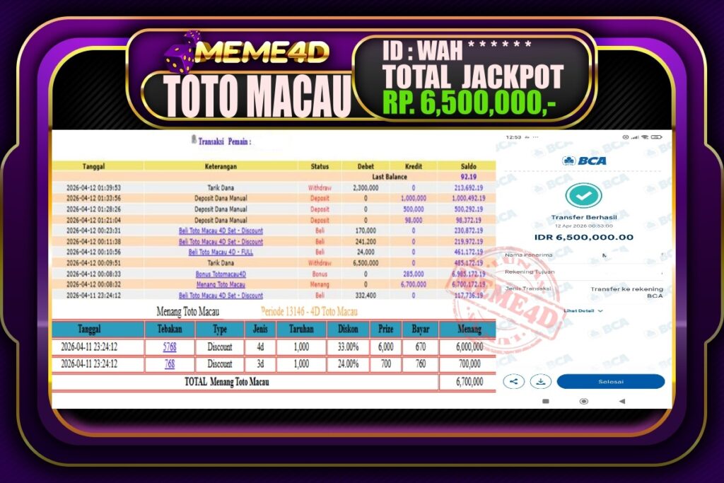 Bukti Jp MEME4D Togel Online 12 April 2026