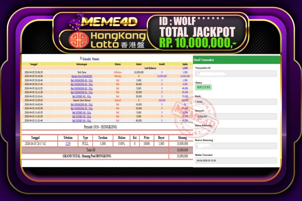 Bukti Jp MEME4D Togel Online 06 April 2026