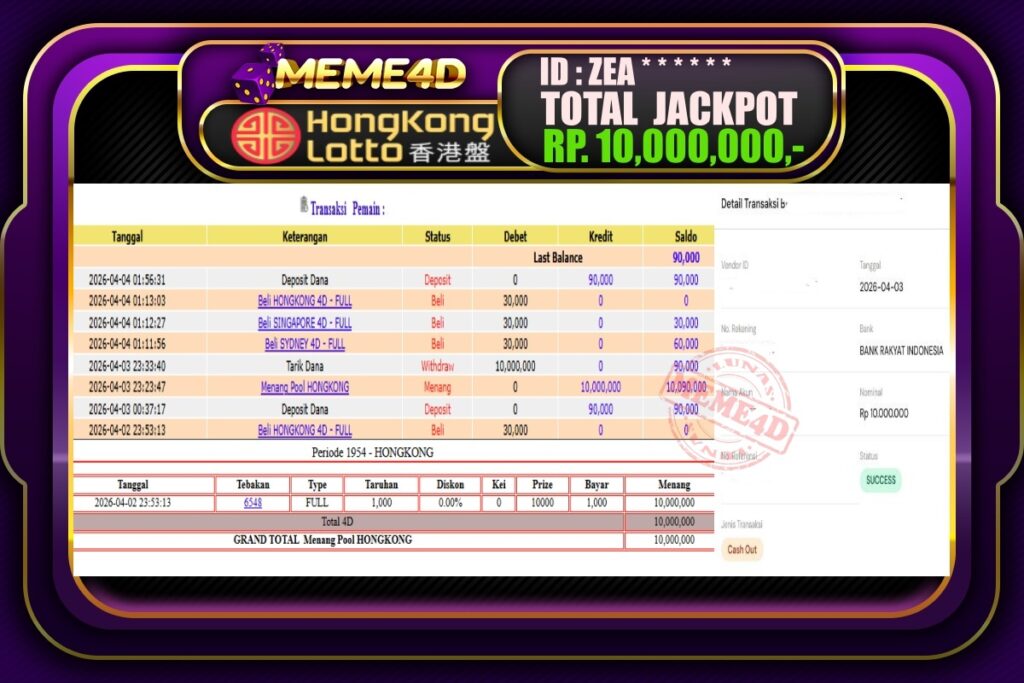 Bukti Jp MEME4D Togel Online 04 April 2026